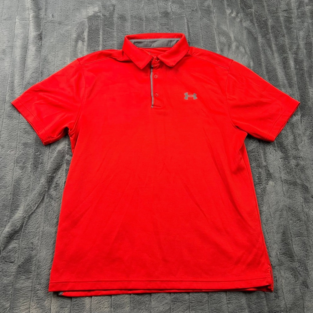 Under Armour Mens Red Short Sleeve Performance Golf Polo Shirt Loose Fit Large